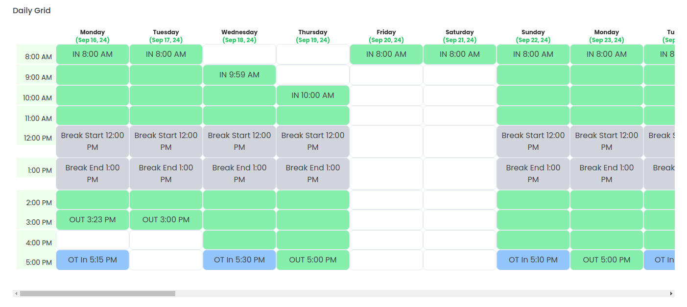 Daily workforce overview